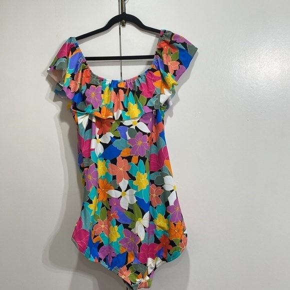 Swim Solutions Floral Off The Shoulder Ruffle One Piece Size 20W - Picture 6 of 6